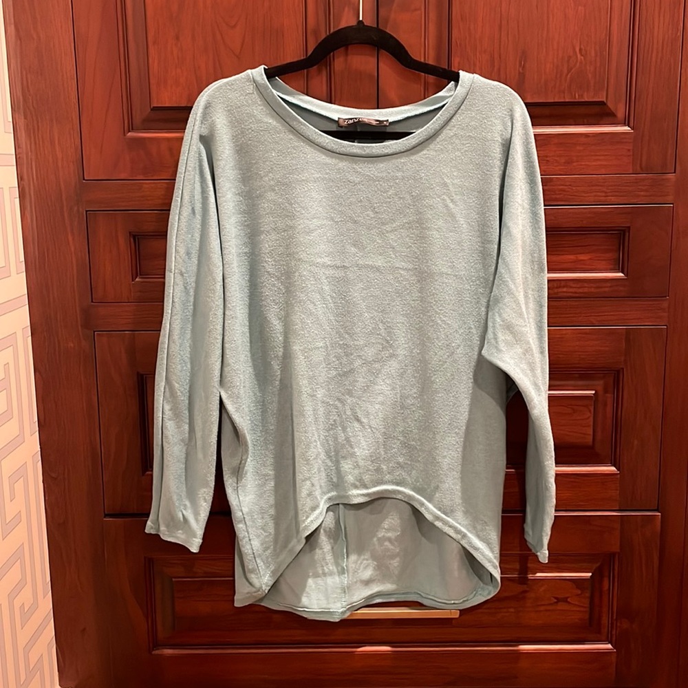 Aqua long sleeve oversized, batwing sweater. Light blue/teal